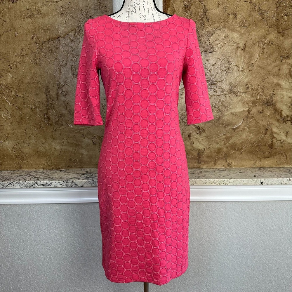 Julia Jordan Shift Dress Womens 6 Jacquard Knit Geometric Dark Pink Elbow Sleeve